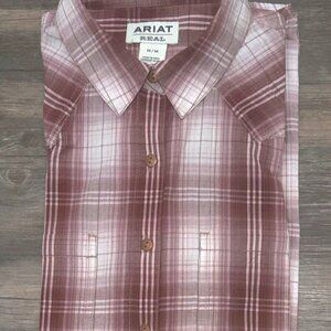 Ariat Women's Western Blouse M Relaxed Fit Shot Sleeve Button Front Cowgirl